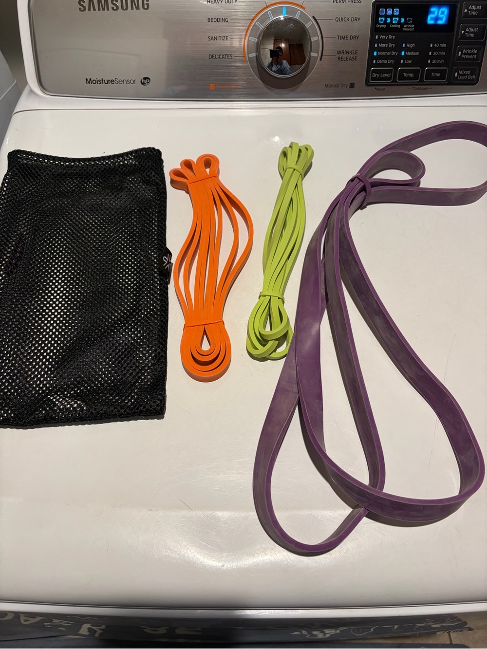 Set of Durable Exercise Resistance Bands in Purple, Orange and Lime